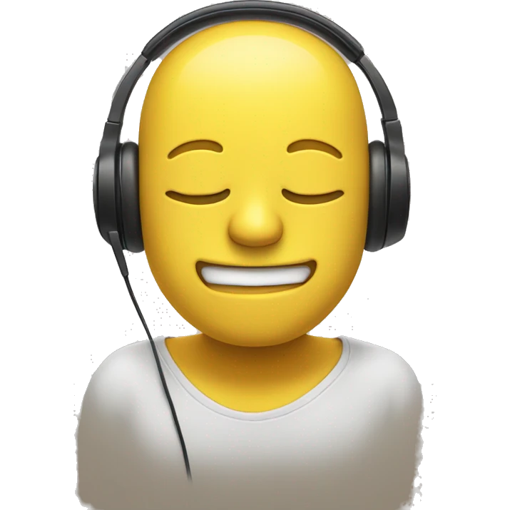 Cartoon yellow face with closed eyes and smiling face with headset on his ears emoji