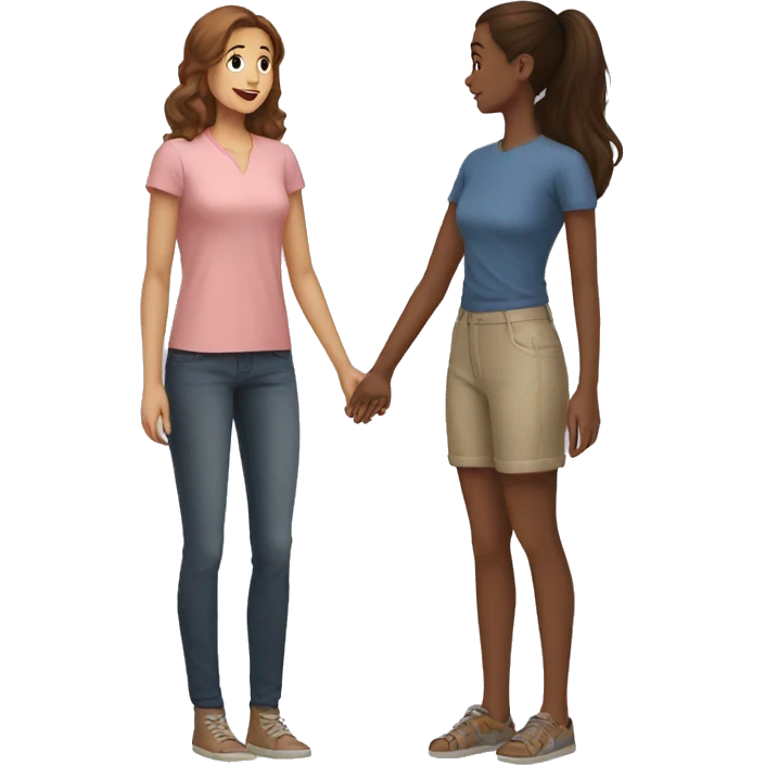 tall girl saying wow to short girl emoji