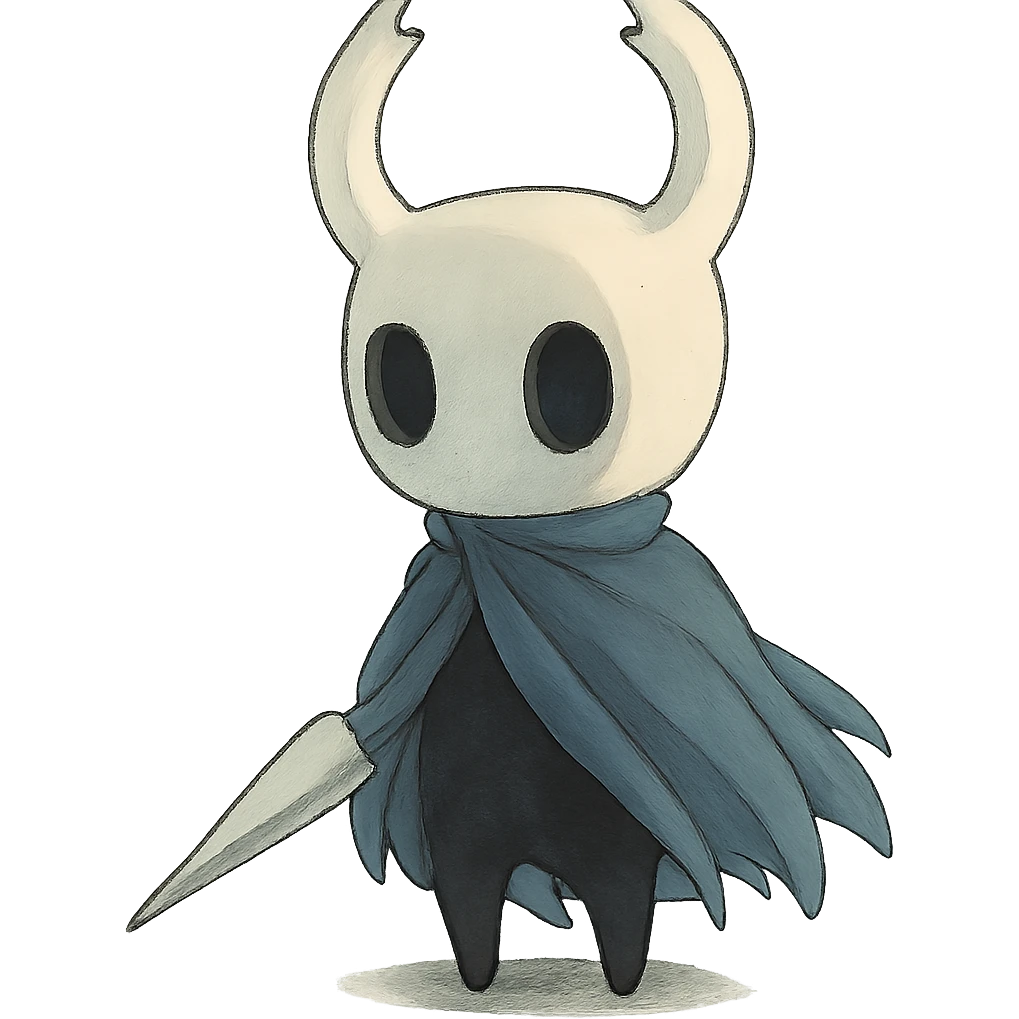 Hollow Knight character in ghibli style with soft colors emoji