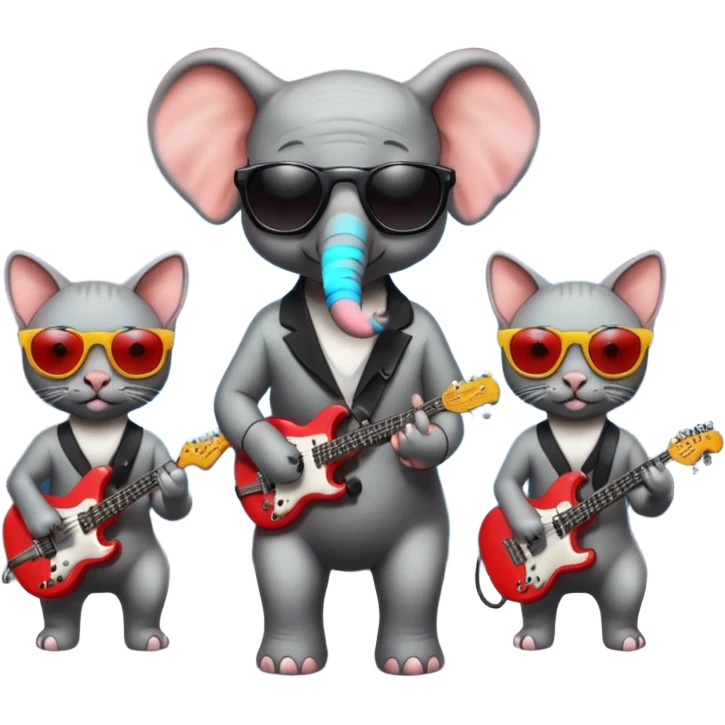 Elephant and Hairless cats sunglasses trio music band emoji