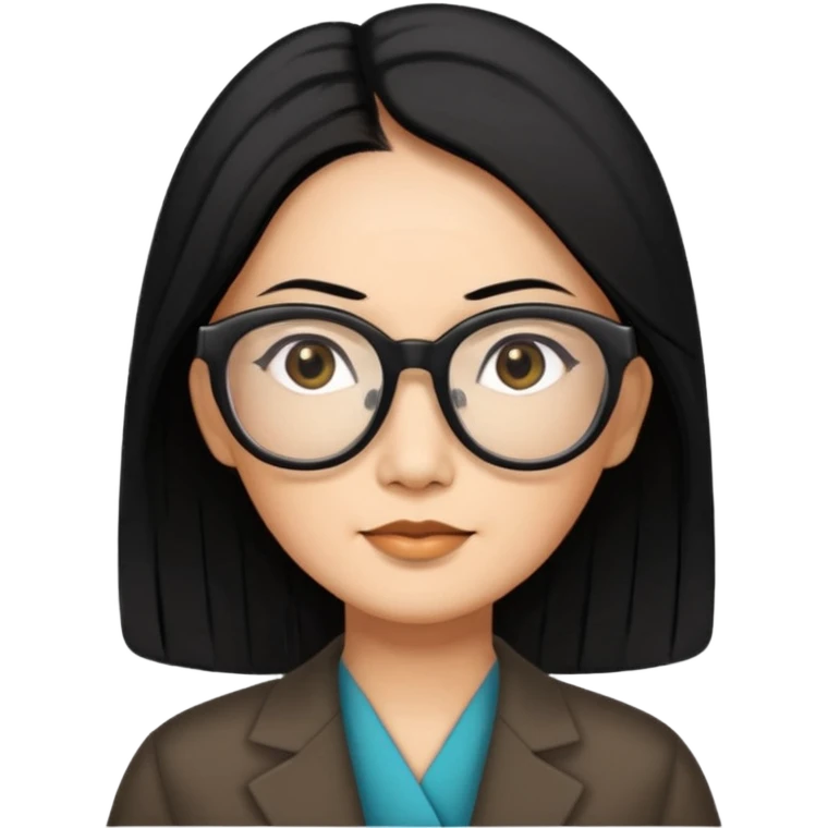 50 yr old asian woman, straight thick long black hair, big black, side part, big glasses emoji