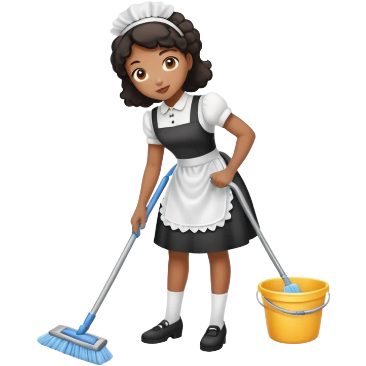 A black girl dress as a maid clean the floor emoji
