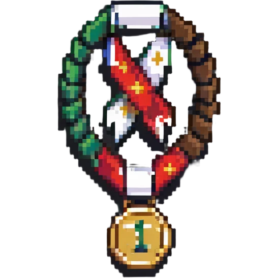 A colorful sponsor ribbon badge with a medal emoji