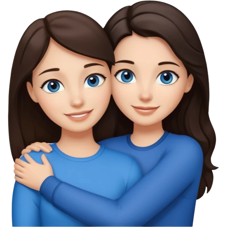 Brunet z ciemnymi oczami przytulający się do brunetki z niebieskimi oczami emoji