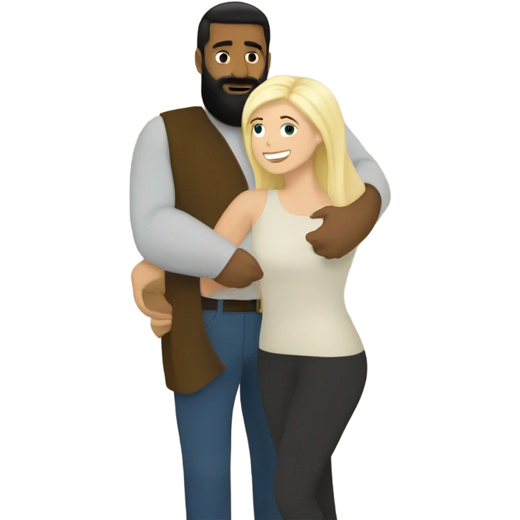 Caucasian man, short black hair, long beard, hugging a white woman, blonde hair  emoji