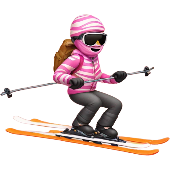 Pink zebra skiing on orange skis emoji