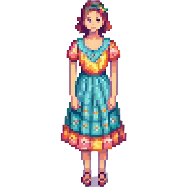 pretty summer dress, bright colors, retro feel emoji