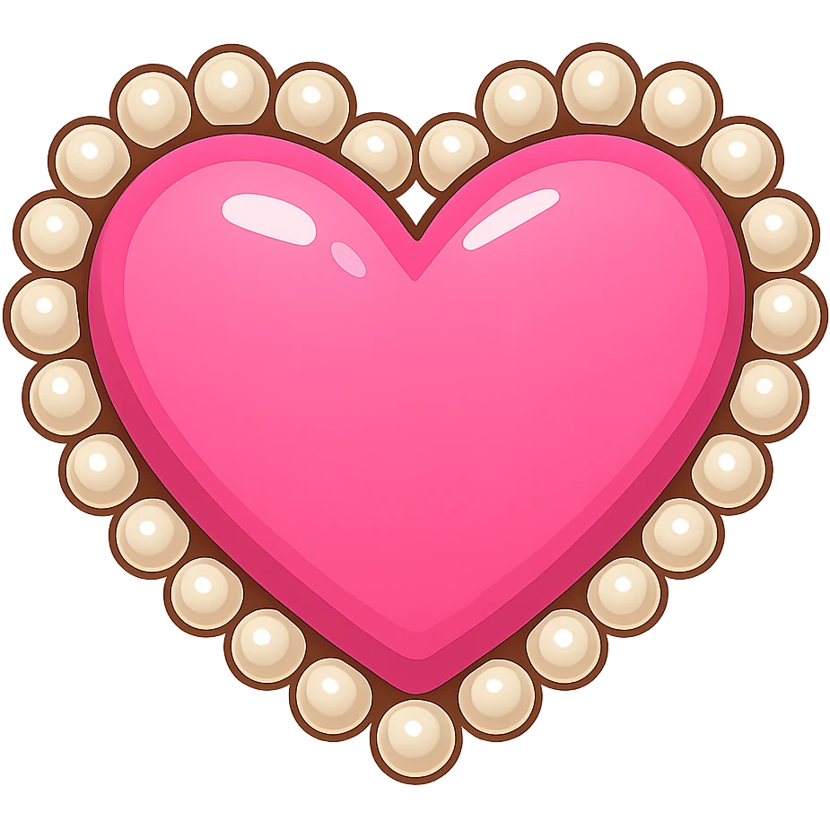 Create a pink heart with a pearl border in the style of emoji, with no background. The image should have a clean and simple emoji look with a pearl border around the heart. emoji