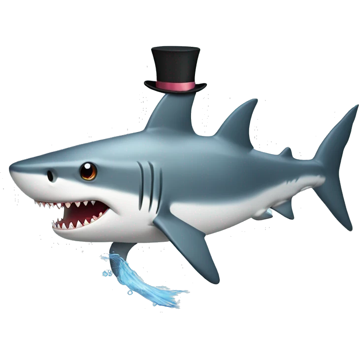Shark with a top hat chasing fish emoji