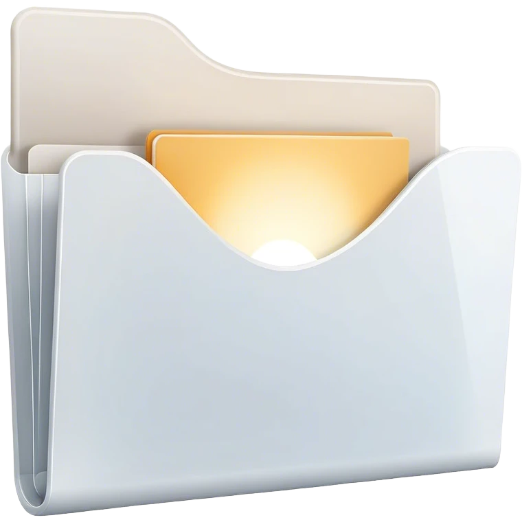 A modern, minimalist flat-style illustration of an open folder with a soft, glowing light emanating from inside. The light subtly fades outward, symbolizing creativity and potential. The design is clean, simple, and ideal for an empty state UI. emoji