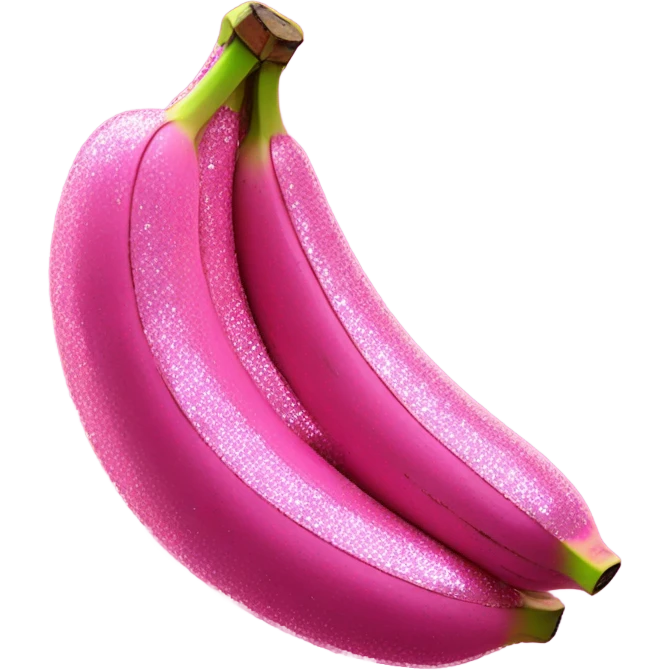 Realistic 3 large Hot pink bananas with glitter no yellow emoji