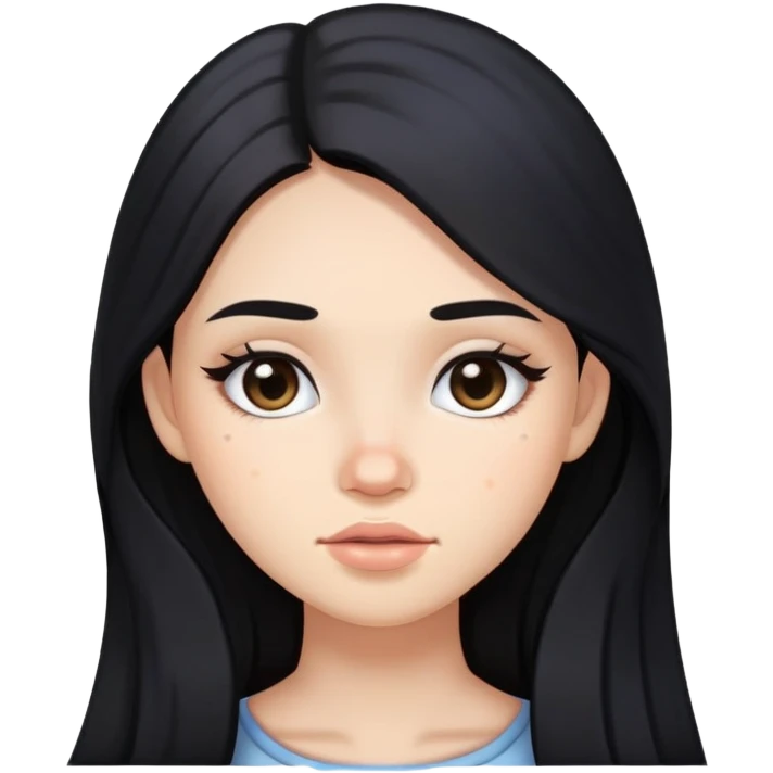 girl with long black hair, soft makeup, and acne on her face emoji