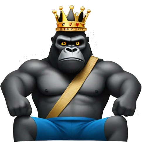 king kong with crown holding barber eqiptment in both hands emoji