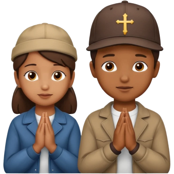 A BROWN MOTIVATIONAL girl and boy WITH A CAP ON WITH PRAYING HANDS emoji
