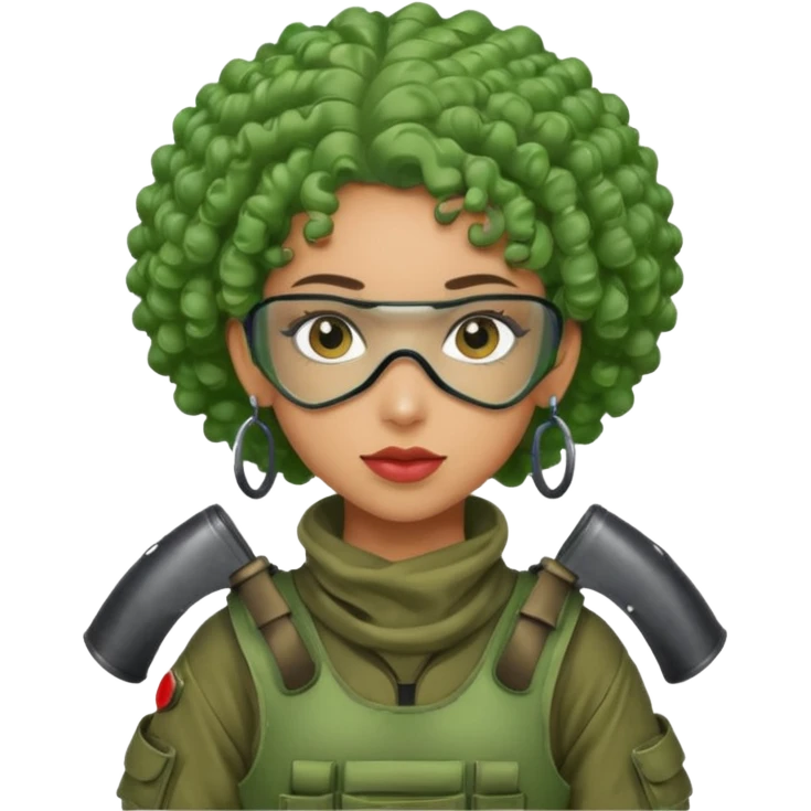 green curly haired painitball player with big earrings guy emoji