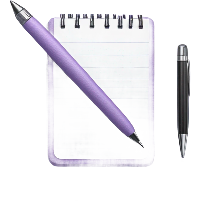 Light purple notepad with pen emoji