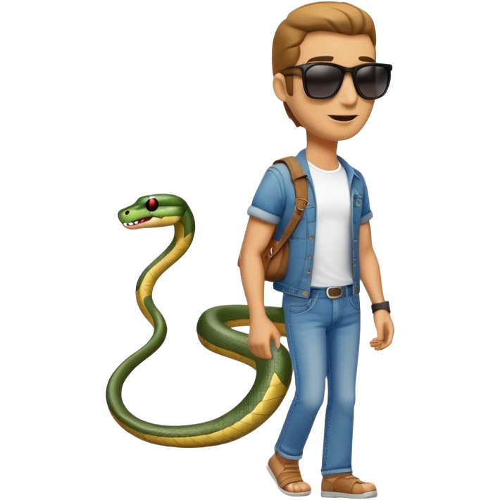 anthropomorphised snake wearing jeans, t-shirt, sunglasses, walking upright emoji