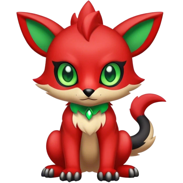 Cute cool black red animal hybrid Fakemon full body, green eyes,  emoji