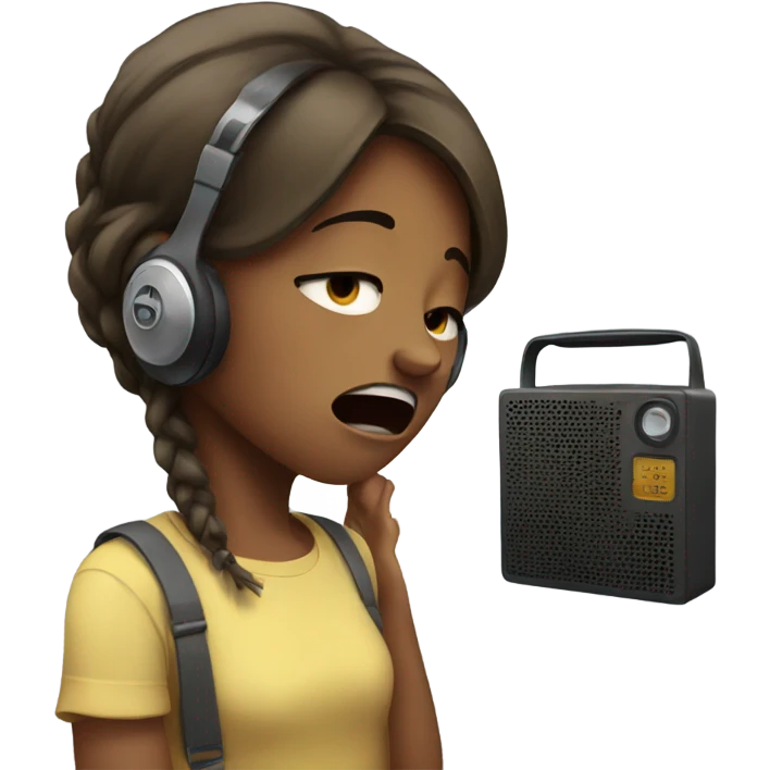 Girl crying with a radio emoji