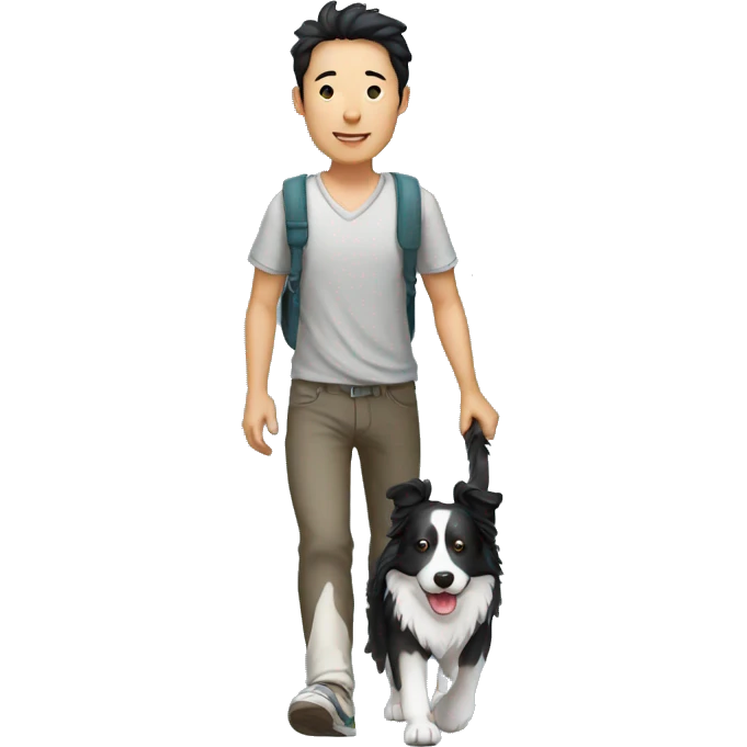 A Chinese man walking border collie emoji