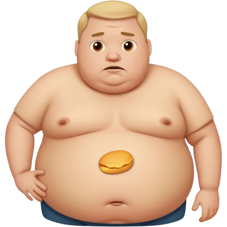a cartoon fat man holding his stomach while looking confused? emoji