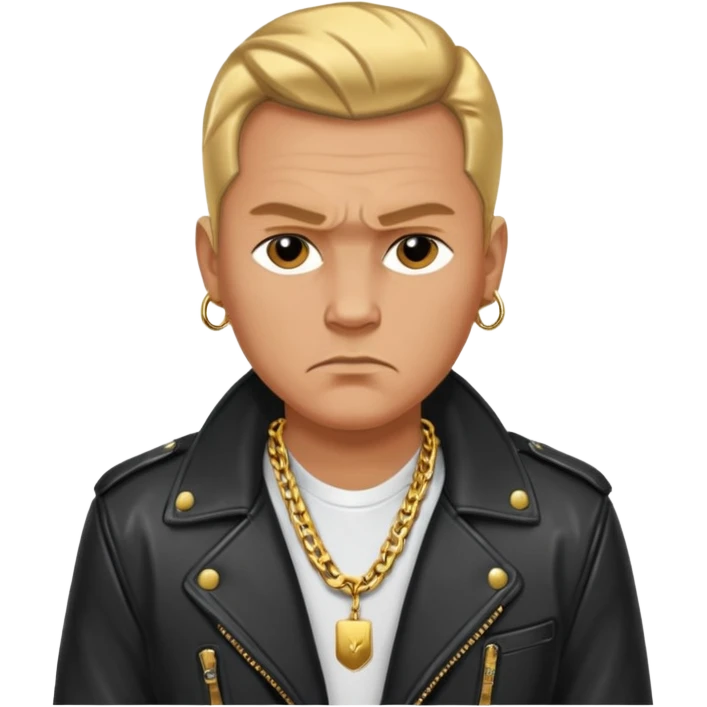 Russian 1990s gangster emoji, leather jacket, gold chain, serious face, cartoon style emoji