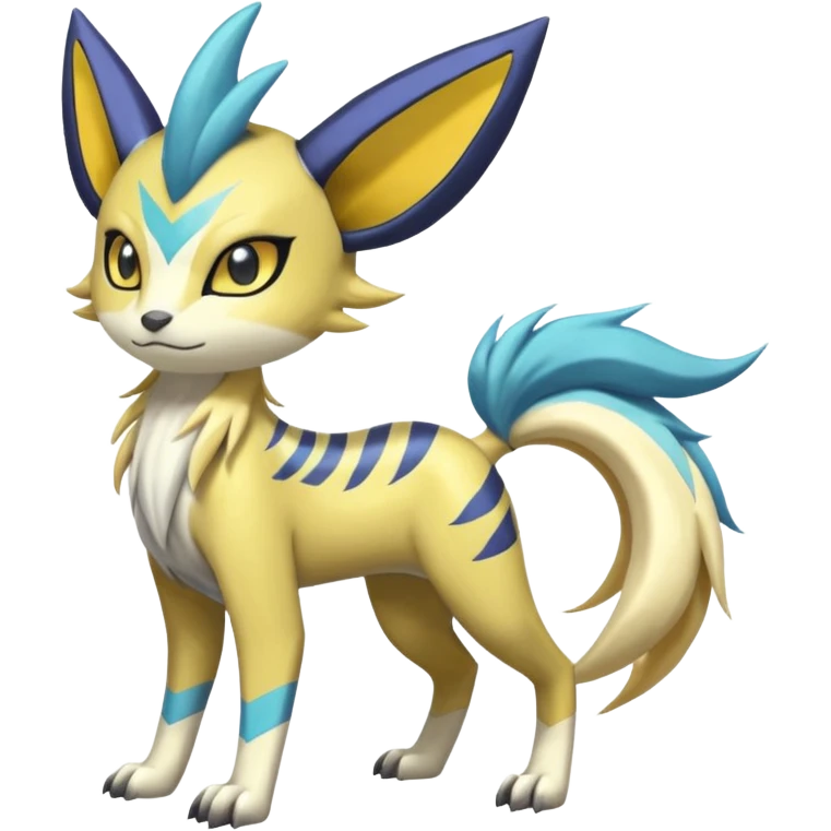 Feral Lightning-patterned Zig-zagged buzzy fuzzy Meloetta-Renamon-Electrike-Luxray-Cobalion-Suicune-Vernid-fusion-hybrid-creature, full body  emoji