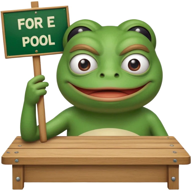 pepe frog emoji for discord, holding a table that says  "For the pool".
table is like at a protest.
Face is 'yikes' like.
no additional elements, no background emoji