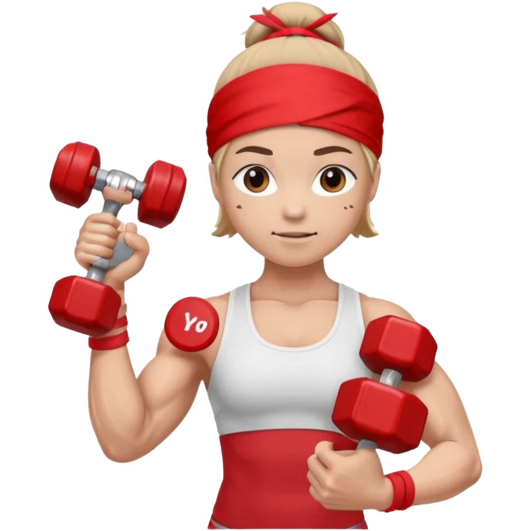 athlete with red headband, hold a mini dumbbell emoji