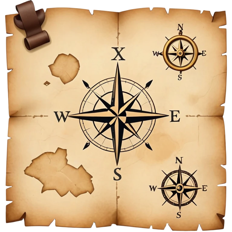 A simple treasure map with an X marking the spot, weathered edges, compass rose in the corner emoji
