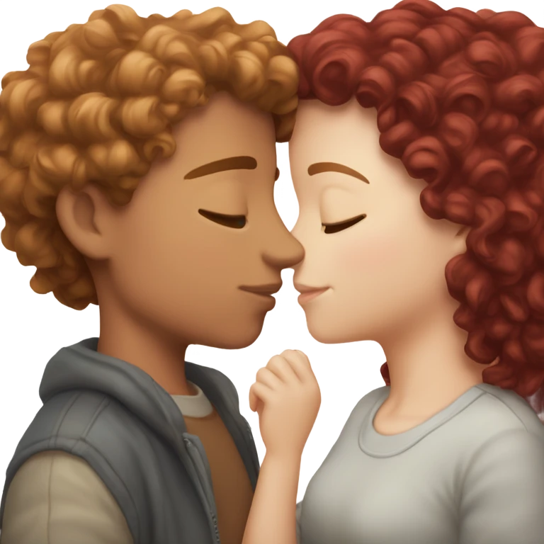 White boy with light brown short curly hair kissing burgundy hair white girl, they have close eyes  emoji