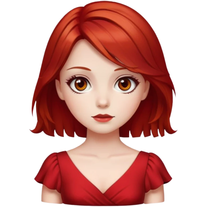 A girl with red Cherry hair, dark hazel eyes, white skin, with a red dress emoji
