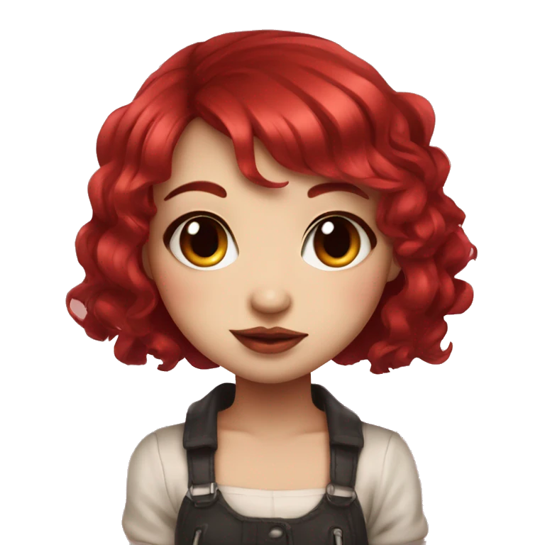 portrait cute chibi girl with bob cherry red hair and make up emoji