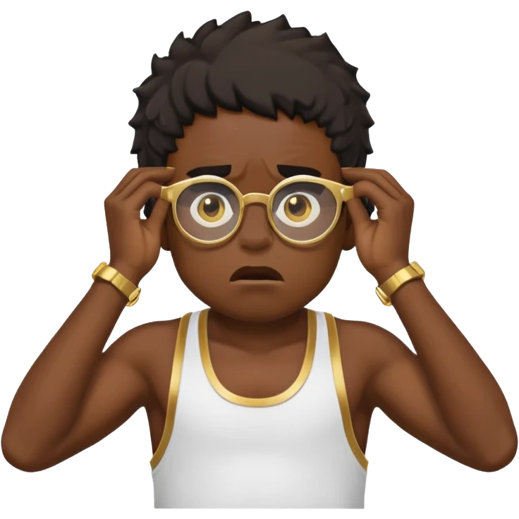 black boy in stringer with gold glasses frustrated pulling hair emoji