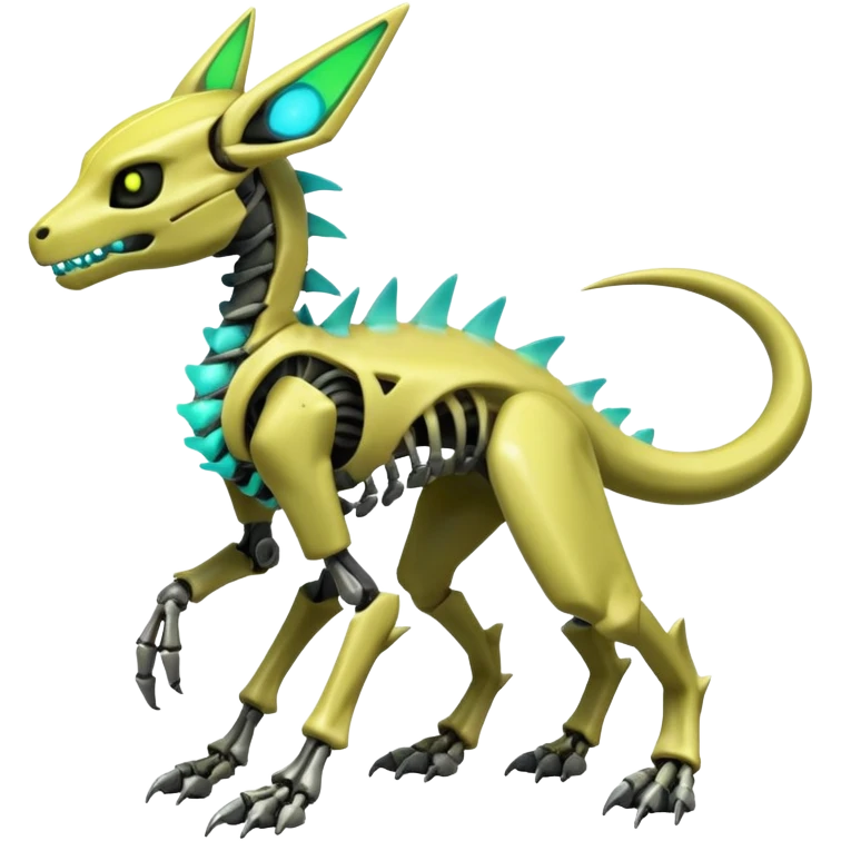 futuristic neon-lime-green Skeleton-Cyborg-Manectric-Electrike-Salandit-Cubone-Umbreon-Marowak-Draco-Fakémon-hybrid-creature (full body), 4 legs emoji