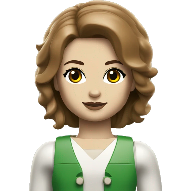 Lego Girl white skin brown hair flip hairstyle green eyes emoji