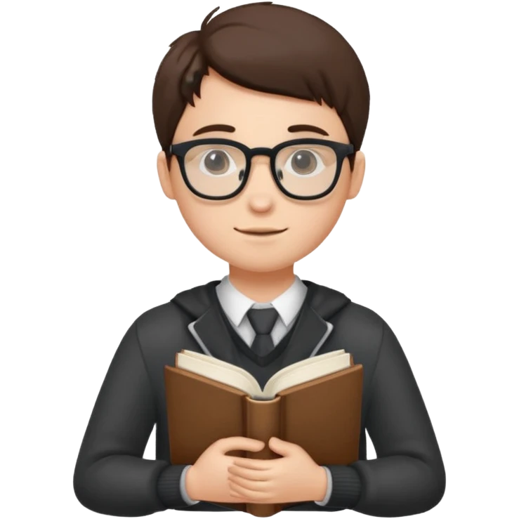 A student wearing glasses, hold book in front of their chest emoji