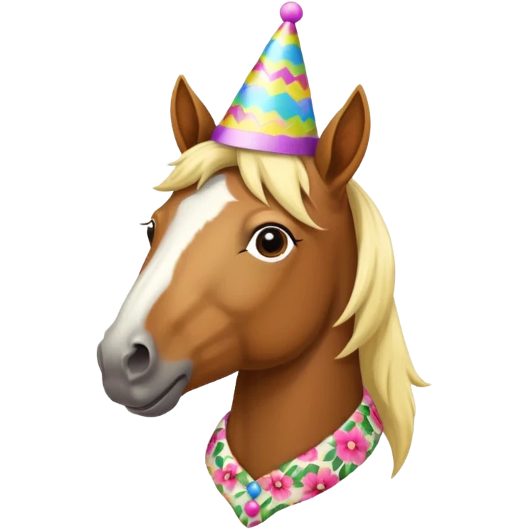 horse in flowered shirt with party hat, front view emoji