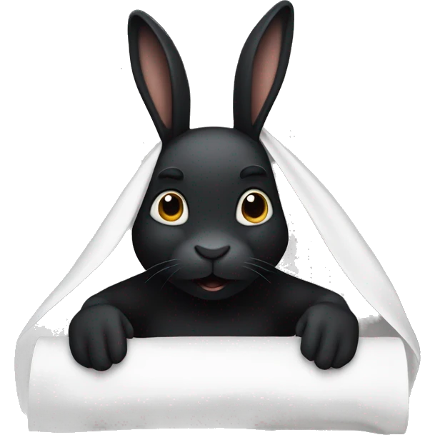 black rabbit under a white sheet with ears sticking out emoji