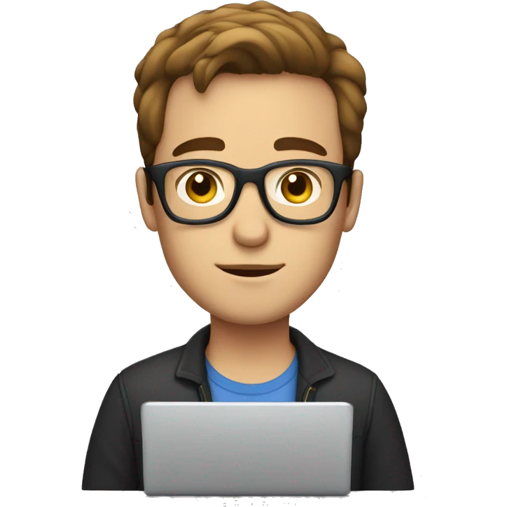 white guy brown hair and square glasses typing in laptop emoji
