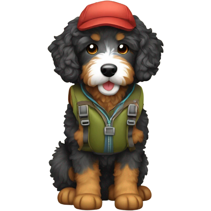 Bernedoodle dressed as hiker emoji