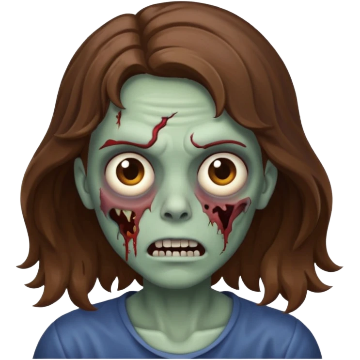 zombie com cabelo ondulado marrom e sem franja emoji