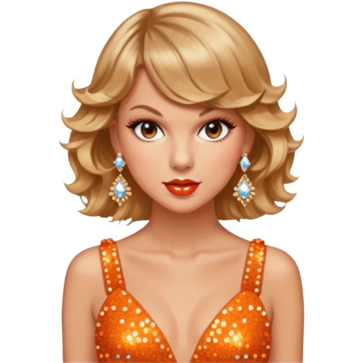 Taylor swift wearing a vintage showgirl outfit with orange sparkles emoji