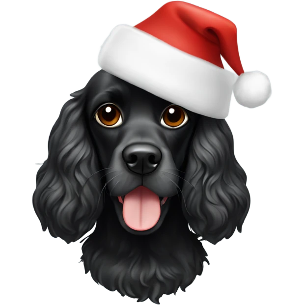 Black cocker spaniel wearing a Santa hat and white sunglasses emoji