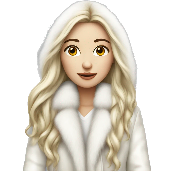 Realistic pretty Russian woman with long hair with white fur coat emoji
