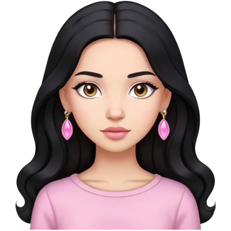 A beautiful girl wearing light pink clothes, long black hair, earrings emoji