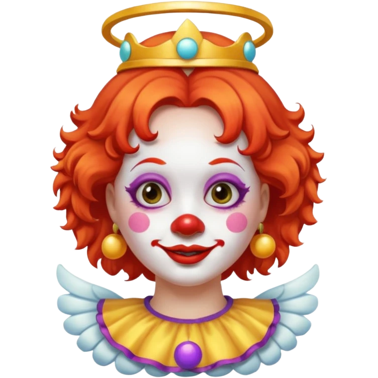 round face female clown with angel's halo emoji