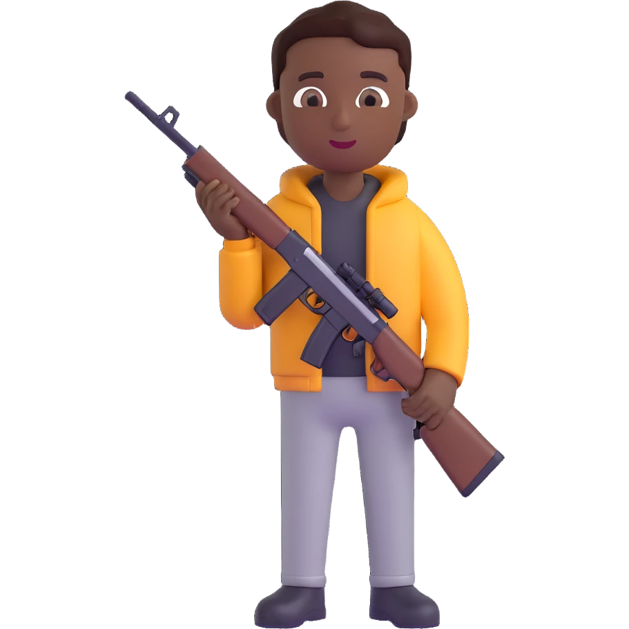 black person holding a rifle, 3D emoji style emoji