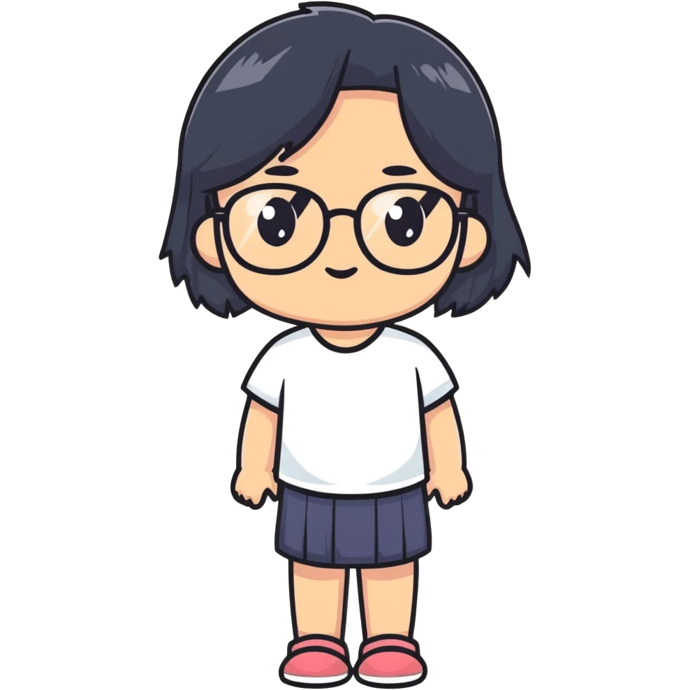 young Vietnamese girl with shoulder-length black hair and glasses emoji