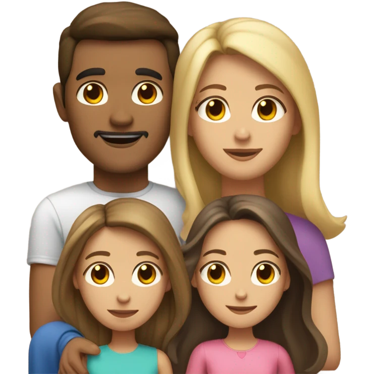 Puerto rican beard short brown hair  with blond long hair woman and brown long hair girl Family  emoji
